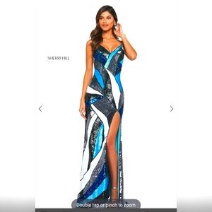 Sherri Hill #53899 blue sequin gown sz 4, worn once. In perfect condition